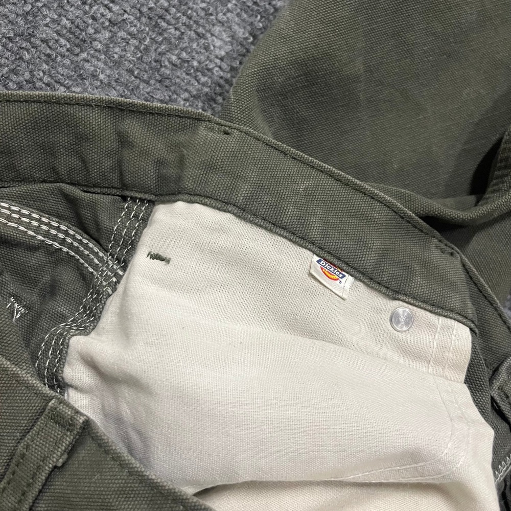 Dickies Carpenter Pants Mens Size 30x24 Olive Green Canvas Distressed Raw Hem - Picture 6 of 8